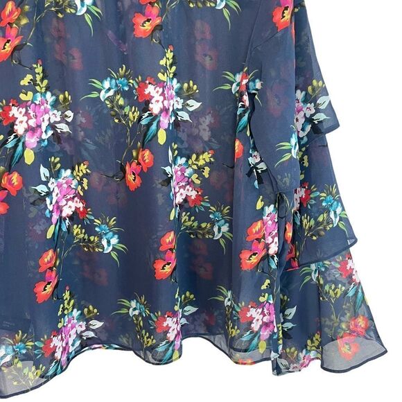 Express Floral Tiered Sleeve Semi Sheer Top - Picture 8 of 8